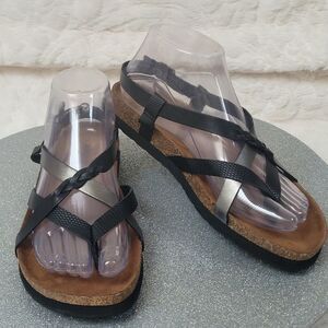 Arizona Jean Company Black AZ Naxos Footed Thong Sandals Adjustable Straps 7M